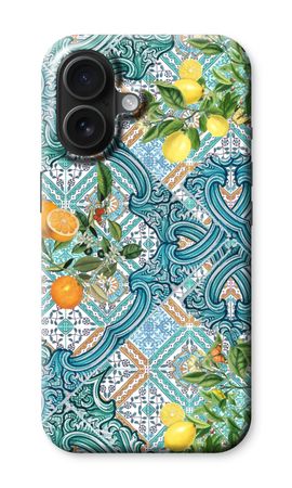 Blue tiles, lemons and oranges