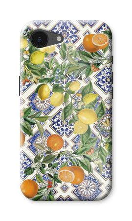 Blue tiles, lemons and oranges