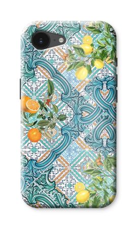 Blue tiles, lemons and oranges
