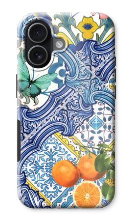 Blue tiles and oranges