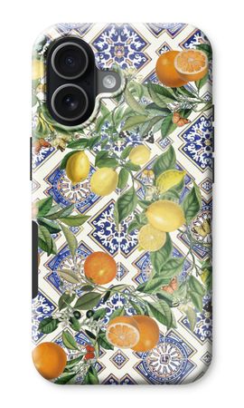 Blue tiles, lemons and oranges