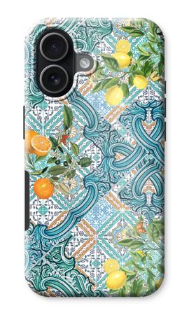 Blue tiles, lemons and oranges