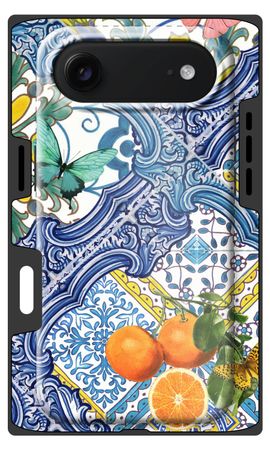 Blue tiles and oranges