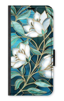 Blauwe glas-in-lood bloemen