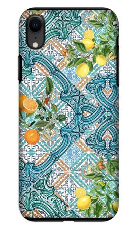 Blue tiles, lemons and oranges