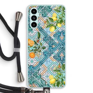 Blue tiles, lemons and oranges