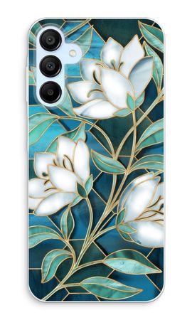 Blue stained glass flowers