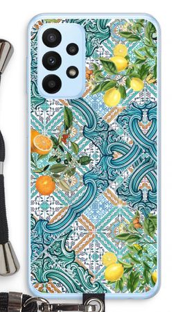 Carreaux bleus, citrons et oranges