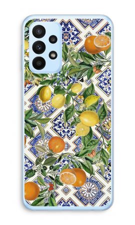 Blue tiles, lemons and oranges