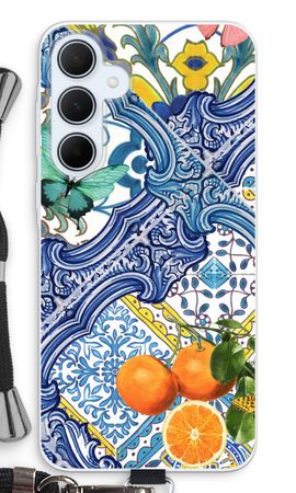 Blue tiles and oranges