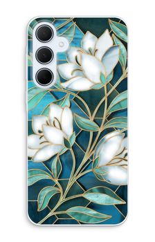 Blue stained glass flowers