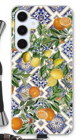 Blue tiles, lemons and oranges