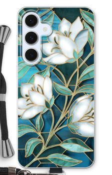 Blue stained glass flowers