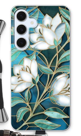 Blue stained glass flowers