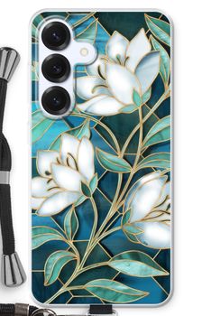 Fleurs en vitrail bleu