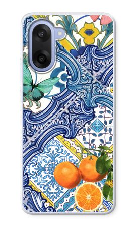 Blue tiles and oranges