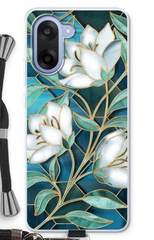 Blauwe glas-in-lood bloemen