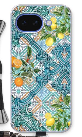 Blue tiles, lemons and oranges
