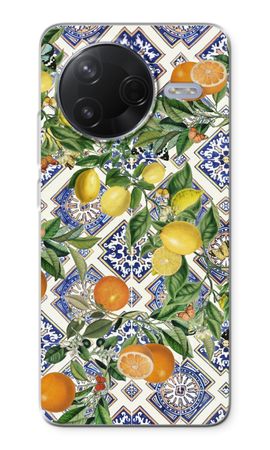 Blaue Fliesen, Zitronen und Orangen