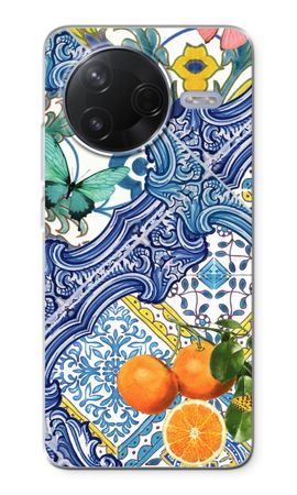 Blaue Fliesen und Orangen