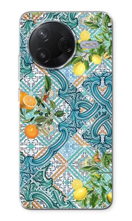 Blaue Fliesen, Zitronen und Orangen
