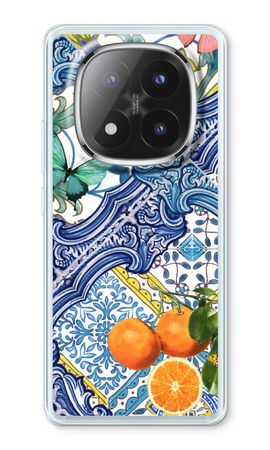 Blue tiles and oranges