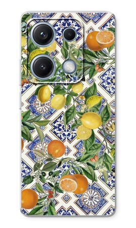 Blue tiles, lemons and oranges