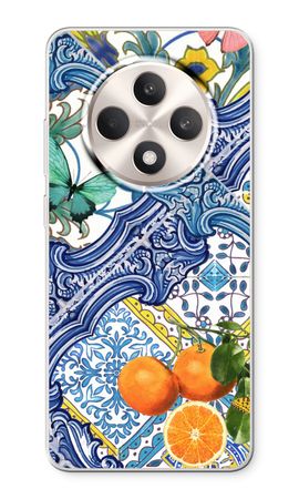 Blue tiles and oranges