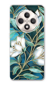 Blue stained glass flowers