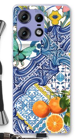 Blue tiles and oranges