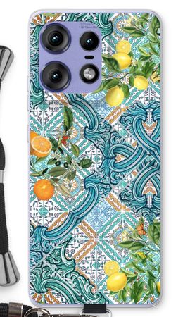 Blue tiles, lemons and oranges