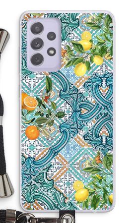 Piastrelle blu, limoni e arance