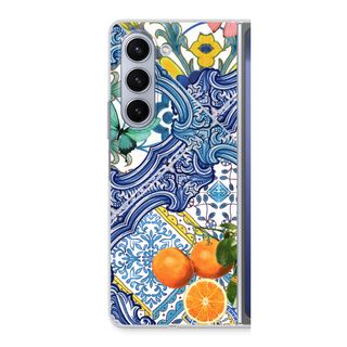 Blue tiles and oranges