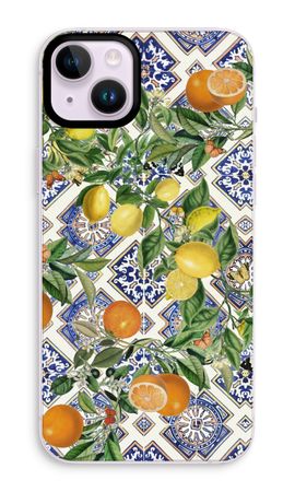 Blue tiles, lemons and oranges