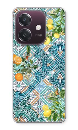 Blue tiles, lemons and oranges