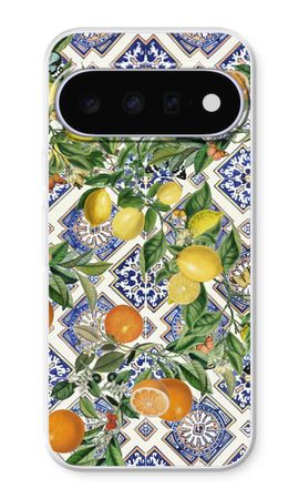 Azulejos azules, limones y naranjas