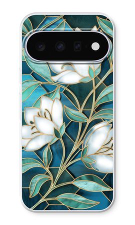Blue stained glass flowers