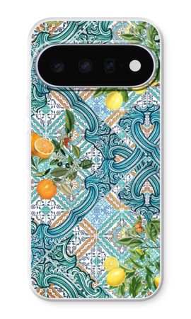 Azulejos azules, limones y naranjas