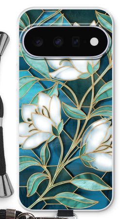 Fleurs en vitrail bleu