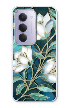 Blue stained glass flowers