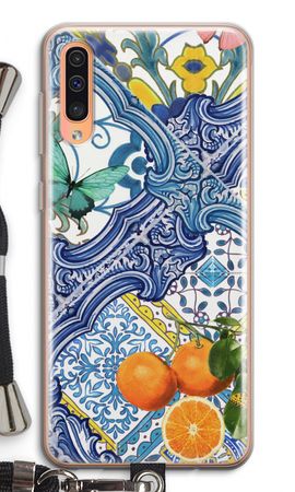 Blue tiles and oranges