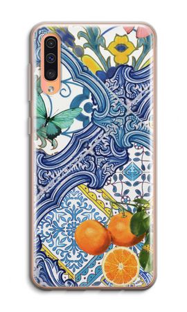 Blue tiles and oranges