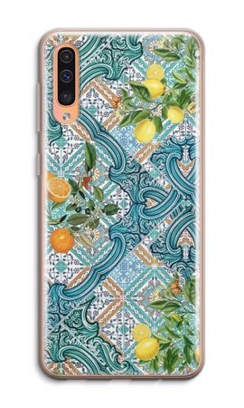 Blue tiles, lemons and oranges