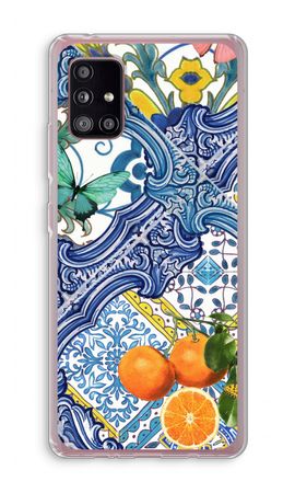 Blue tiles and oranges