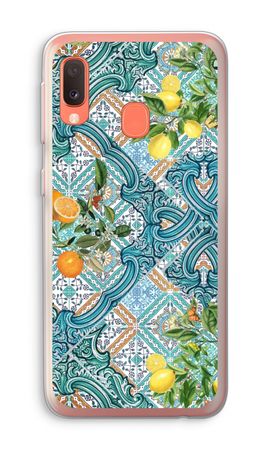 Blue tiles, lemons and oranges