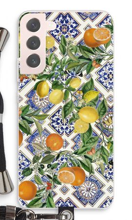 Blaue Fliesen, Zitronen und Orangen