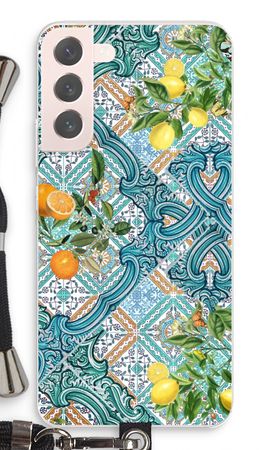 Blaue Fliesen, Zitronen und Orangen