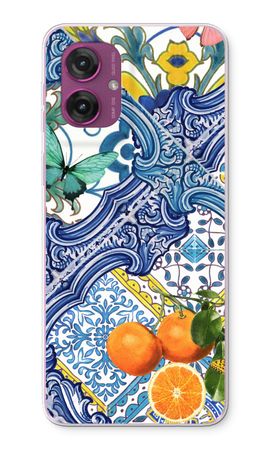 Blue tiles and oranges