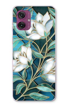 Blauwe glas-in-lood bloemen