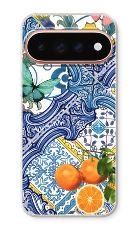 Azulejos azules y naranjas